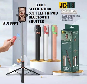 Monopod JC-18H Live Stream Phone Stand with Mirror LED Selfie Stick Phone Holder Bluetooth Remote Control 1.7m JC18H