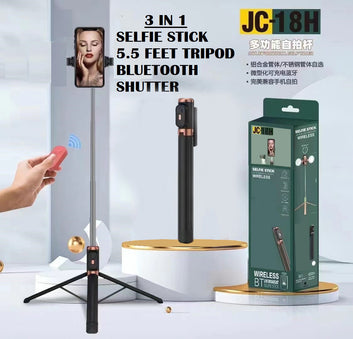 Monopod JC-18H Live Stream Phone Stand with Mirror LED Selfie Stick Phone Holder Bluetooth Remote Control 1.7m JC18H